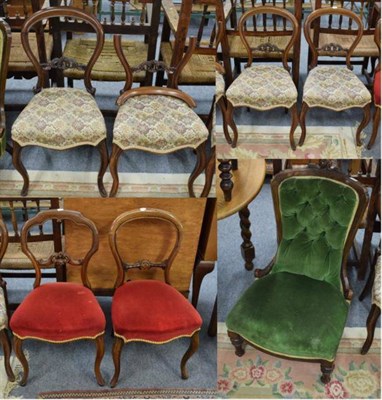 Lot 1288 - A set of four Victorian mahogany balloon back dining chairs (one a.f), two further balloon back...
