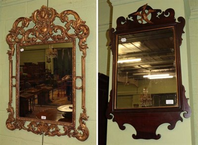 Lot 1306 - A reproduction gilt framed mirror with pierced scrolling frame, together with a 19th century...