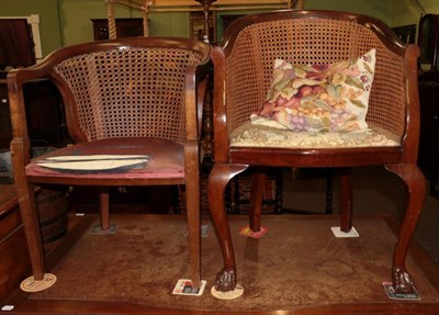 Lot 1352 - Two early 20th century cane work, horseshoe backed occasional chairs