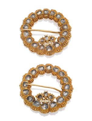 Lot 447 - A Pair of Brooches, probably Middle Eastern, of hoop form, set with white stones throughout,...