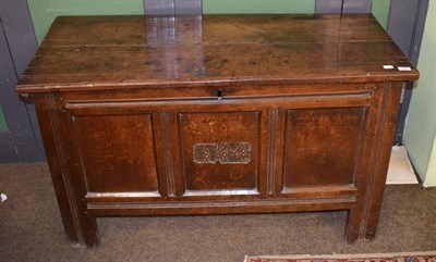 Lot 1467 - An oak 18th century coffer, carved with the initials TM