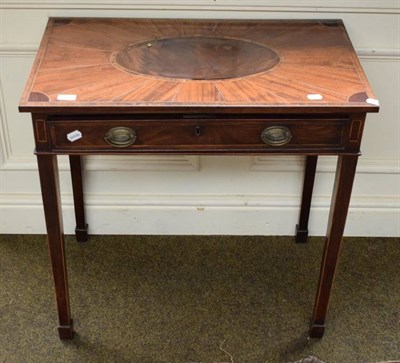 Lot 1475 - A George III marquetry inlaid writing table with single drawer fitted with ink wells and recesses