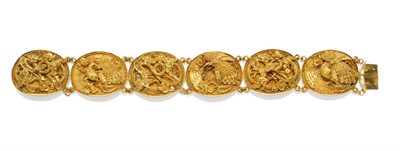 Lot 452 - A Cannetille Bracelet in a Fitted Ivory Case, probably Qing Dynasty, six panels depicting...