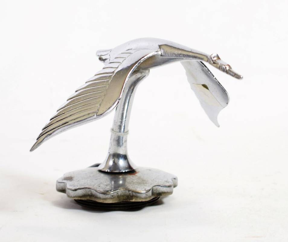 Lot 14 - A 1920's Hispania Suiza Chrome on Brass Car Mascot, as a Flying Stork, mounted on a curved...