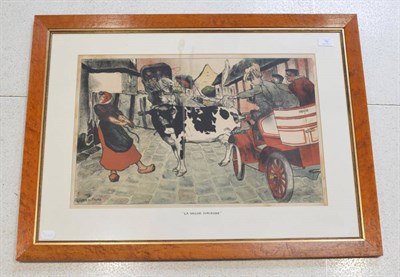 Lot 76 - After L Lucian Faure ''La Vache Curieuse'', an Edwardian motor car and carriage blocked by a...