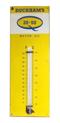 Lot 78 - A Duckhams 20-50 Motor Oil Single-Sided Advertising Sign with Thermometer, with six drill...