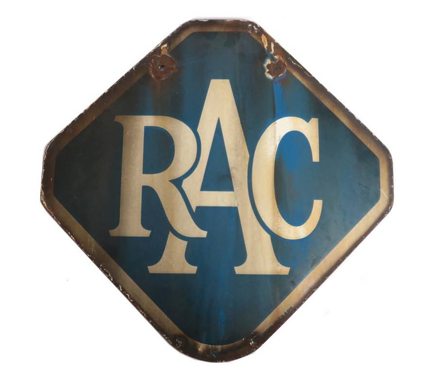 Lot 79 - An RAC Double-Sided Enamel Advertising Sign, with white lettering and border on a blue ground, with