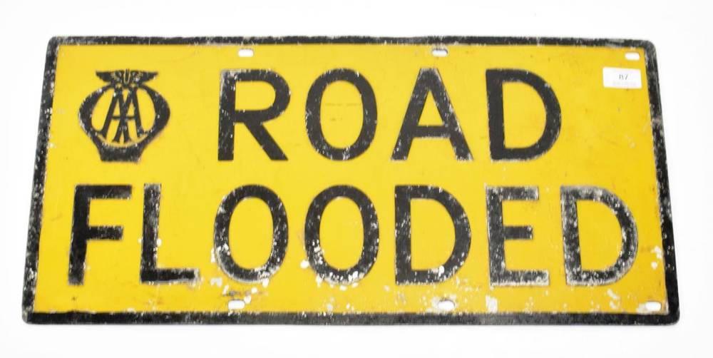 Lot 87 - A Single-Side Metal AA Road Sign, with black letter, AA badge and border on a yellow ground...