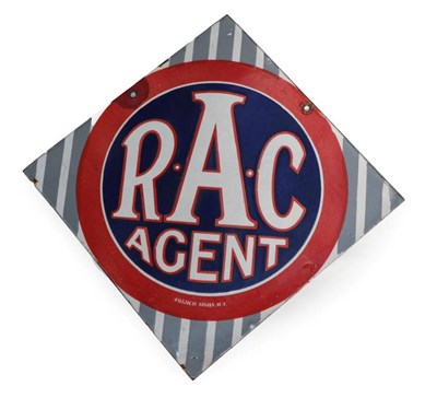Lot 90 - A Double-Sided Enamel Advertising Sign, RAC AGENT, with white and red lettering on a blue...