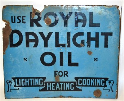 Lot 98A - A Double-Sided Blue Enamel Advertising Sign, Use Royal Daylight Oil for Lighting, Heating, Cooking