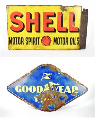 Lot 99 - A Shell Double Enamel Advertising Sign, Shell Motor Spirit and Motor Oils, on a yellow ground...