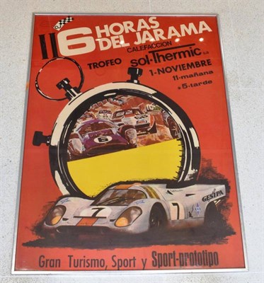 Lot 100 - A 1970's Original Racing Car Poster, Jarama 6 hours 1st November 1970Â¸ 91cm by 69cm, framed...