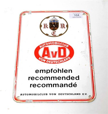 Lot 104 - A Single-Sided Enamel Advertising Sign, AVD GERMAN AUTOMOBIL CLUB, 30cm by 20cm