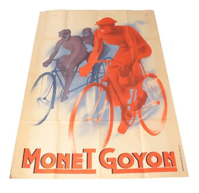 Lot 109 - Two 1930's Monet Goyon Advertising Posters, depicting a male figure in red and two blue figures...