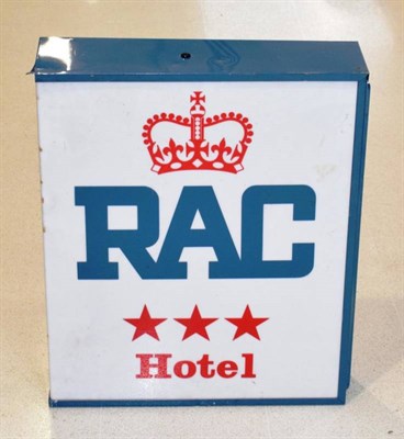 Lot 110 - An RAC Perspex and Metal Cased Double-Sided Illuminated Hotel Sign, 66cm by 56cm by 14cm...