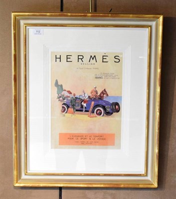 Lot 112 - A 1930's Hermes Advertising Poster, depicting a blue painted open-top touring car, 38cm by...