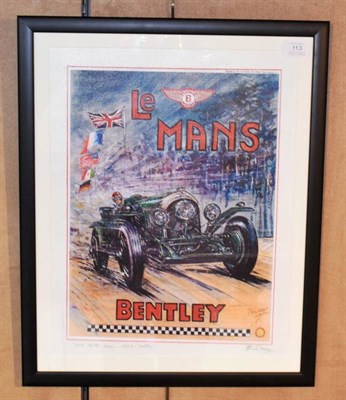 Lot 113 - Bentley Victory At Le Mans By Phil May 20th Century signed limited Giclee poster study on...