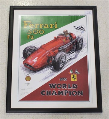 Lot 115 - Ferrari World Champion Ascari By Phil May 20th Century signed limited Giclee poster study on...