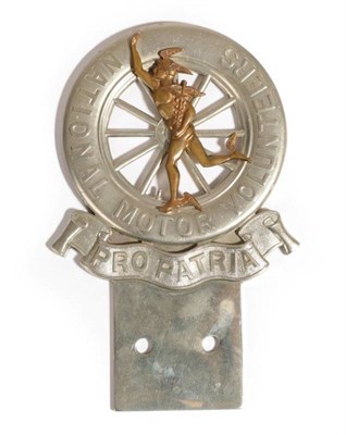 Lot 131 - National Motor Volunteers: A WWI Chromed Car Badge, with brass figure of Mercury mounted on a wheel