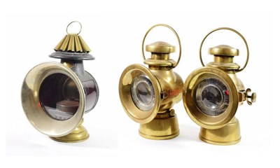 Lot 132 - A Pair of Jos Lucas Ltd King-of-the-Road 756 Brass Carbide Car Lamps, each with carrying...
