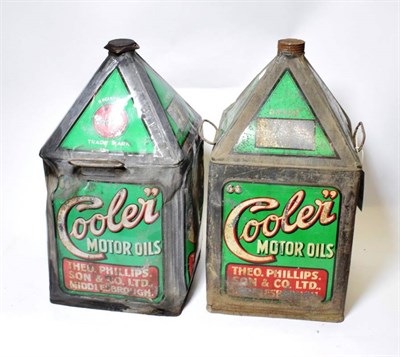 Lot 137 - Two Vintage Oil Cans, with painted lettering Cooler Motor Oils Theo Phillips Son & Co Ltd...