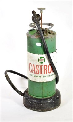 Lot 143 - Castrol: A Workshop Metal Canister/Pump, with green painted case labelled Castrol 2-stroke...