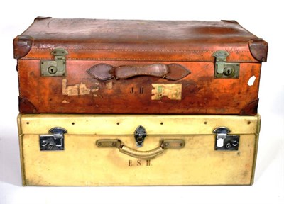 Lot 168 - A Vintage Brown Leather Travel Case, stamped initials JH, with stitched detail and leather and...