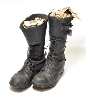 Lot 175 - A Pair of Black Leather British Military Motorcycle Rider's Boots, with original straps and buckles