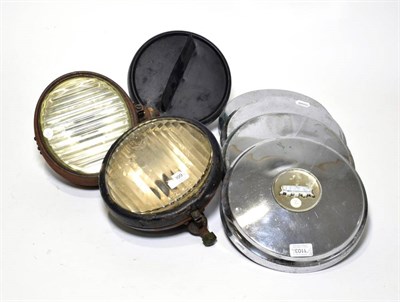Lot 182 - A Set of Four Vintage Chevrolet 10'' Chrome Hub Caps; A Pair of 1920/30s Master 8'' Lamps, one with
