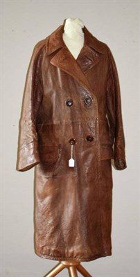 Lot 193 - A 1930's Gentleman's Brown Leather Full Length Motor Coat, labelled Mascot, London