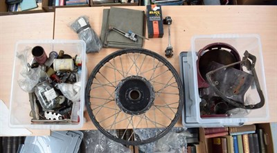 Lot 195 - ^ Motorcycle Interest: A Quantity of Spares, tools and a front wheel