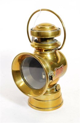 Lot 196 - An Early 20th Century Brass Lucas King-of-the Road 724 Carbide Lamp, 32cm high