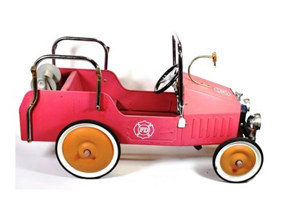 Lot 199 - A Child's Metal Pedal Car, as a fire engine, with chromed tubular roll bar and radiator, the...