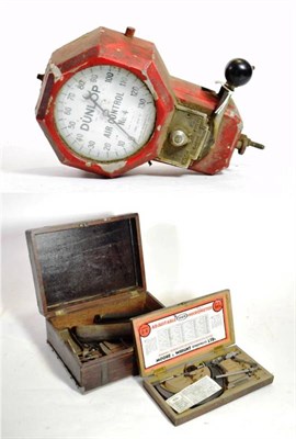 Lot 215 - A Vintage Dunlop Air Control No.4 Metal Cased Tyre Inflator, with red painted case and...