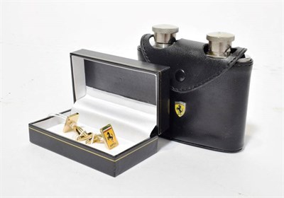 Lot 226 - A Pair of Gold Plated and Enamelled Cufflinks, with Ferrari prancing horse emblem, unused, in...