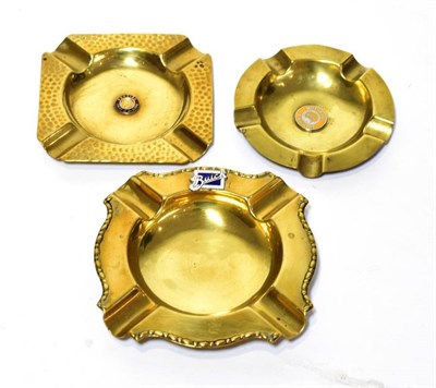 Lot 230 - Three Vintage Brass Ashtrays, including a square example with hammered decoration and circular...