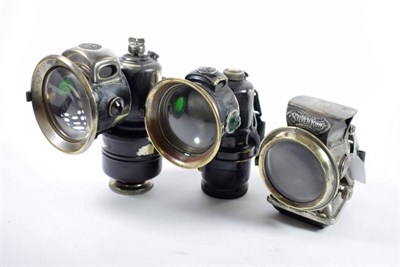 Lot 239 - Three Early Edwardian Bicycle Headlamps, to include a Joshua Lucas Ltd ''Silver King'' oil...