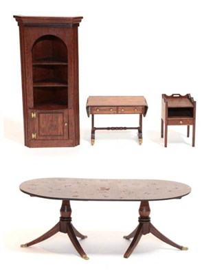 Lot 2012 - Four Pieces of Escutcheon Dolls House Furniture, comprising a twin pedestal dining table, open...
