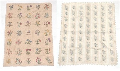 Lot 2017 - Early 20th Century Linen Bed Cover, with crochet insertions and edgings comprising 35 squares...