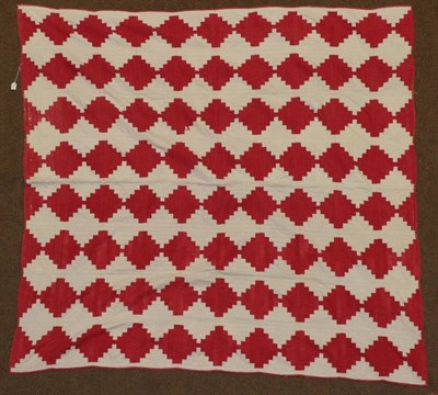 Lot 2020 - Late 19th Century Turkey Red and White Patchwork Quilt, with red trim and white reverse, 194cm...