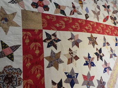 Lot 2021 - Mid-19th Century Patchwork Coverlet, with large central star comprising small hexagonal...