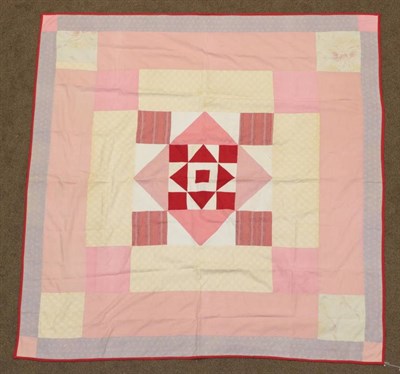 Lot 2022 - 19th Century Patchwork Cover, with a central turkey red and white square comprising squares and...