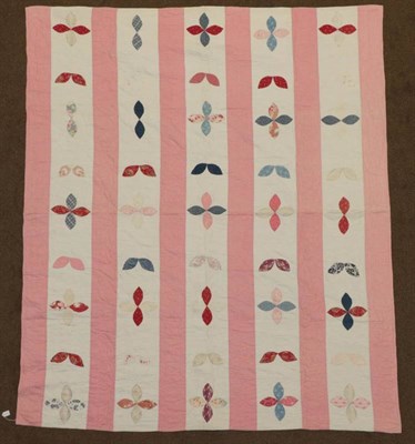 Lot 2024 - Late 19th/Early 20th Century Pink and White Strippy Quilt, with coloured cotton appliqué...
