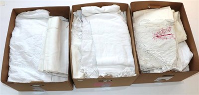 Lot 2030 - Assorted White Linen and Cotton Table and Other Linen, including embroidered bed cover/table cloth