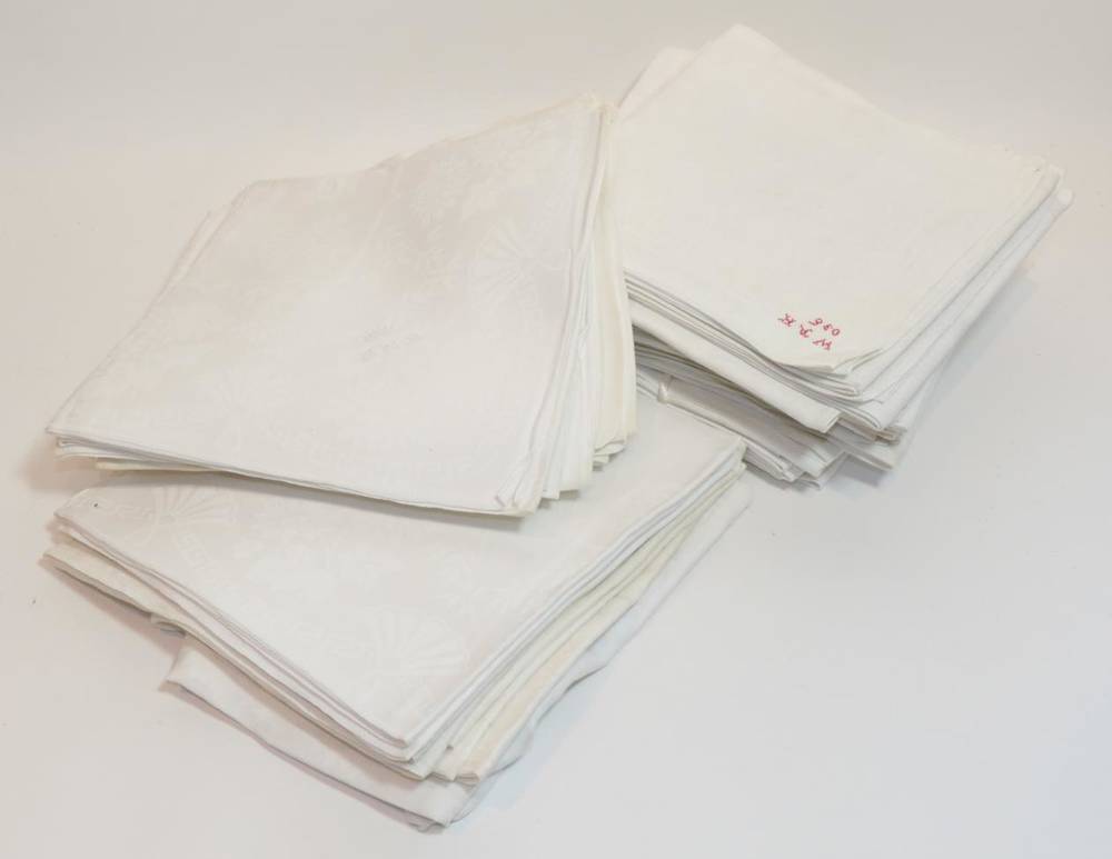 Lot 2031 - Assorted Early 20th Century White Linen Damask Napkins, comprising twenty one 77cm by 77cm...