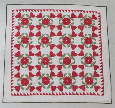 Lot 2038 - Circa 1860 American Rose of Sharon Appliqué Quilt, worked on a white cotton ground, appliquéd...
