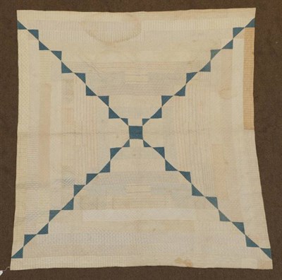 Lot 2044 - Late 19th Century Cotton Sateen Patchwork Durham Quilt, medallion style with block centre and multi