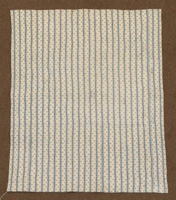 Lot 2048 - Circa 1840 French Blue and White Striped Whole Cloth Quilt, with cream to the reverse, diamond...