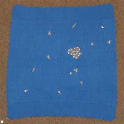 Lot 2052 - Circa 1800 Marseille Blue Whole Cloth Reversible Cotton Quilt, quilted overall in a trellis pattern