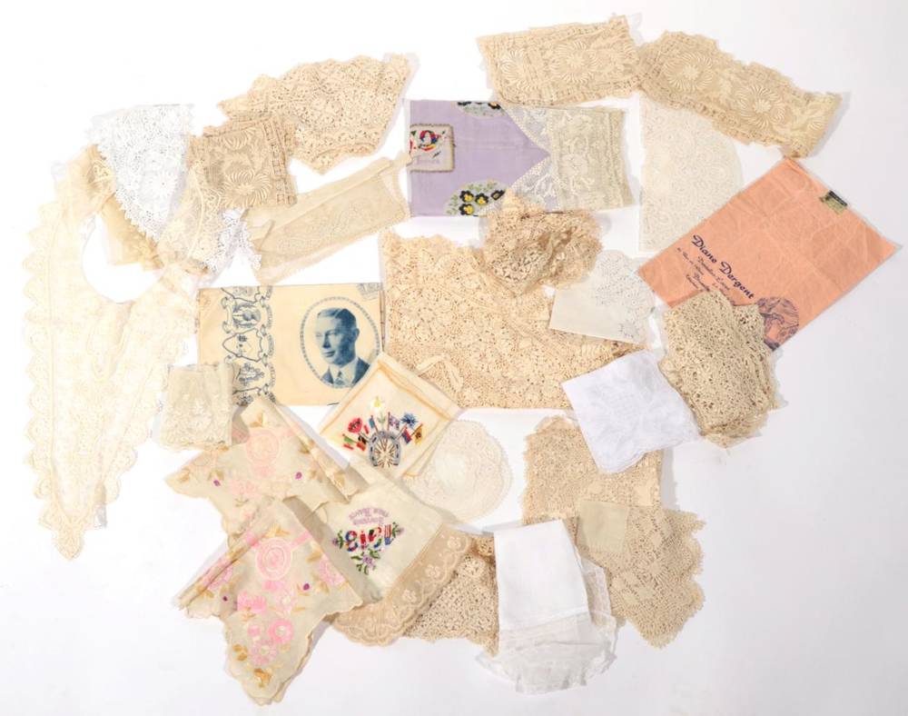 Lot 2057 - Assorted Mainly Early 20th Century Lace and Embroideries, including a mauve cotton panel with...